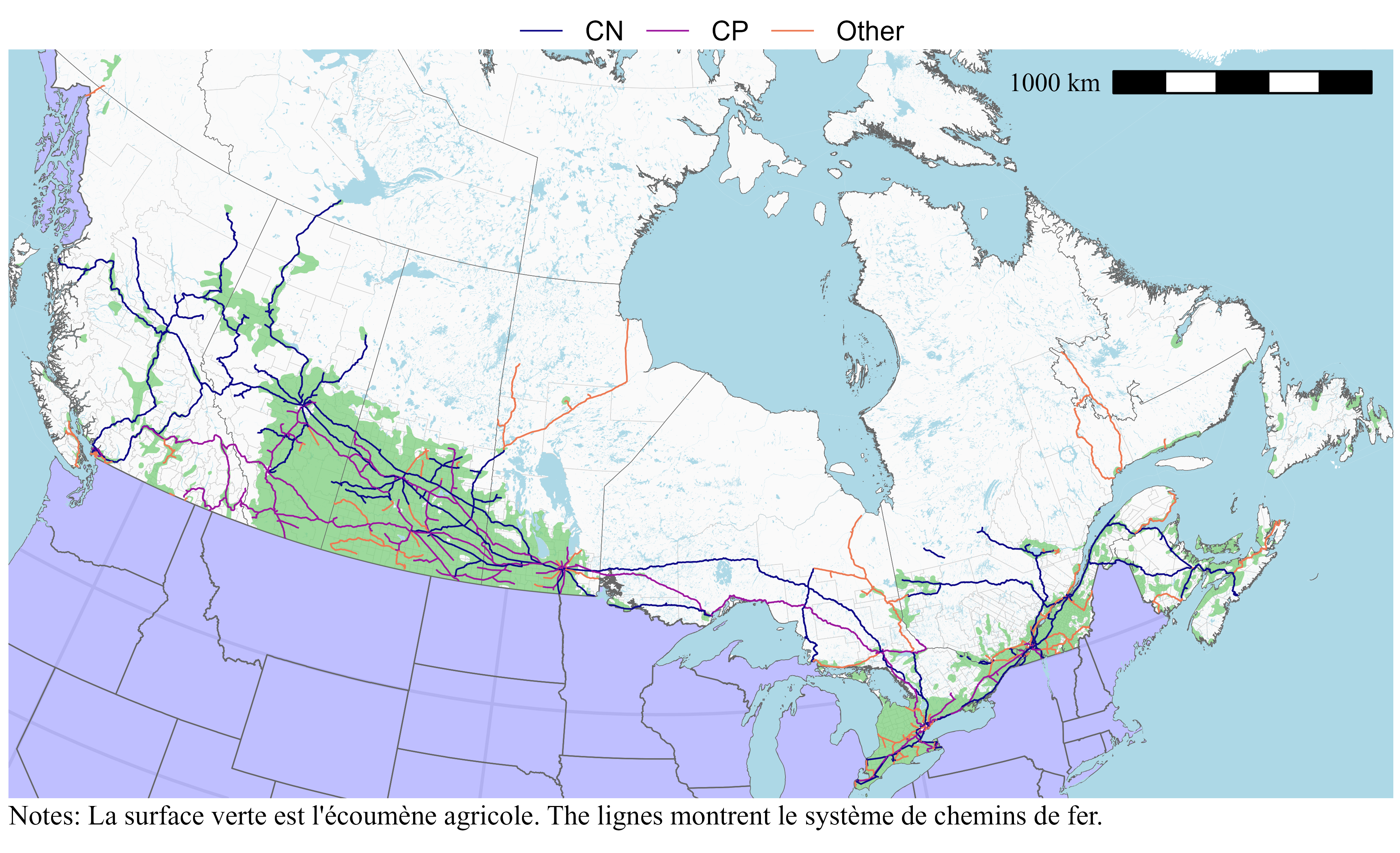 Carte des chemins de fer au Canada